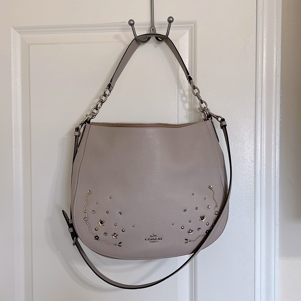 Coach F49127 Elle Hobo in Pebble Leather with Stardust Crystal Rivet